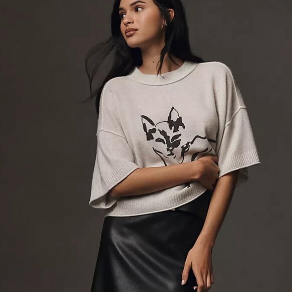 Anthropologie The Goldie Crew Neck Cashmere Sweater Cat Kitty Kitten 2X NWT Plus - Picture 2 of 7